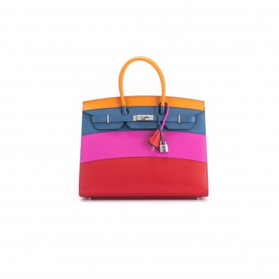 HERMES BIRKIN 35 EPSOM LEATHER RAINBOW BAG SILVER BUCKLE H028326CK02 (35*28*18cm)